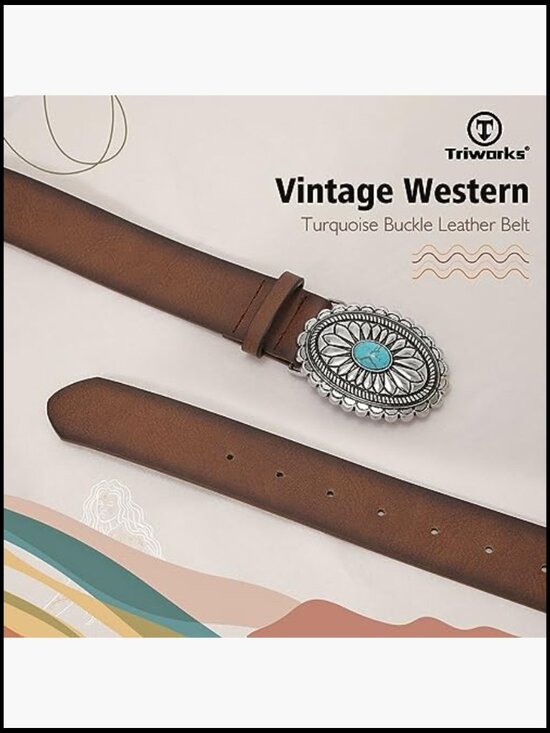 Western Leather Belt Vintage Medieval Turquoise Buckle Cowgirl Concho main image 6